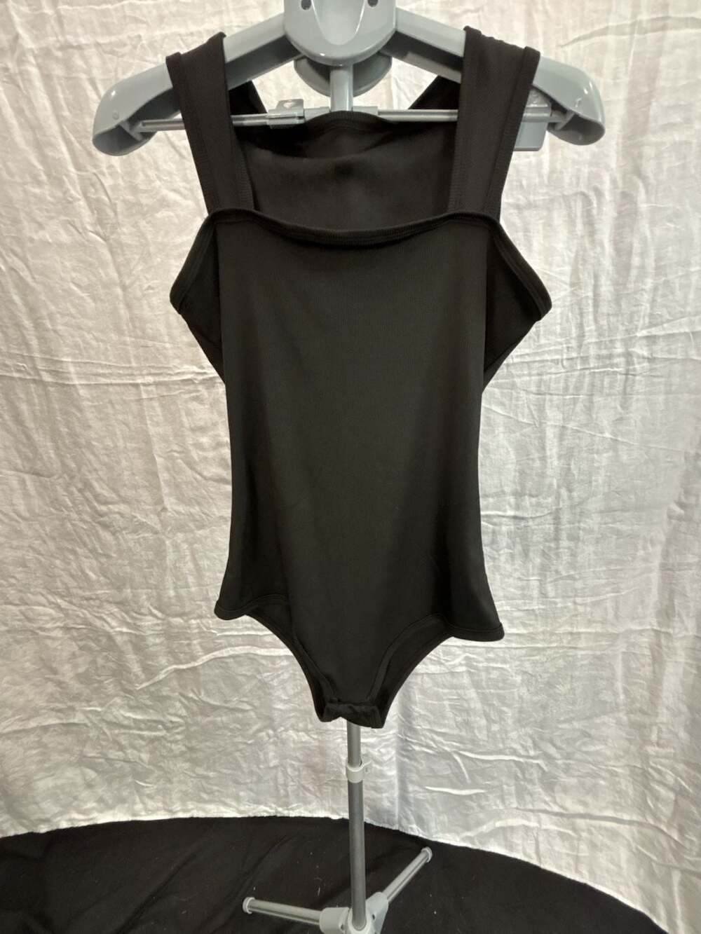 Black Ribbed Square Neck Tank Bodysuit